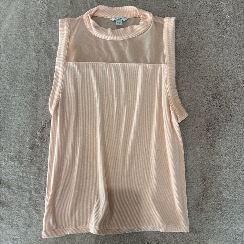 Guess Light Pink Sheer Panel Tank Top
